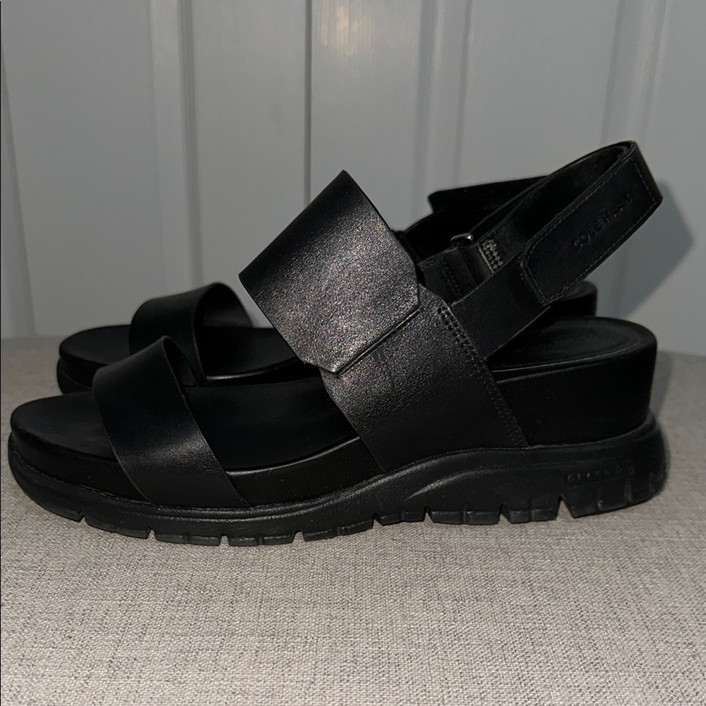 Black Women's Cole Haan Black Leather Lug Sole Sandals US 7.5